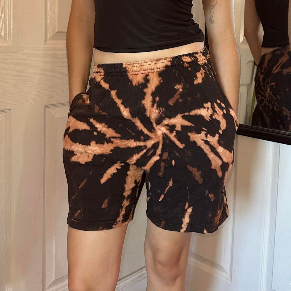 custom black and brown/tan distressed bleached tie dye shorts 🖤🤎
